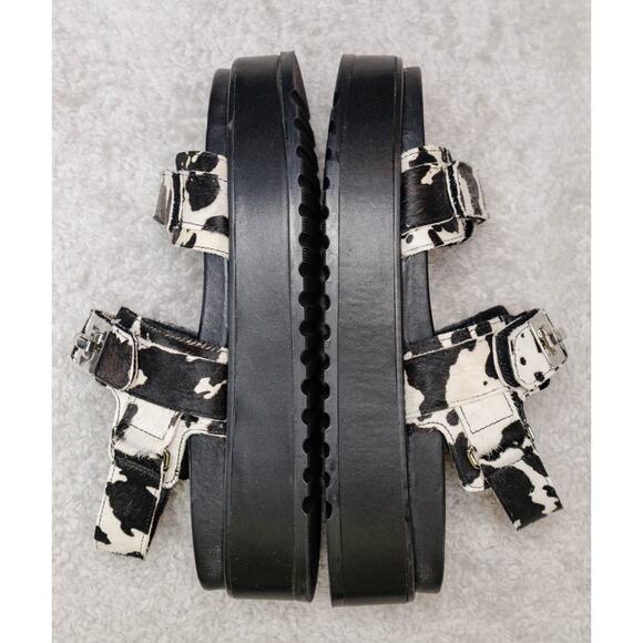 Steve Madden BigMona Black White Cow Print Platform Sandals Womens Size 10 - Picture 3 of 15